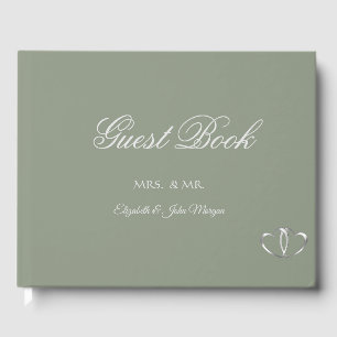 Elegant Silver Hearts Sage Green Guest Book