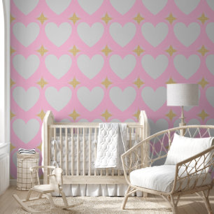 Elegant Silver Hearts Stars Grey Gold Pastel Pink Wallpaper