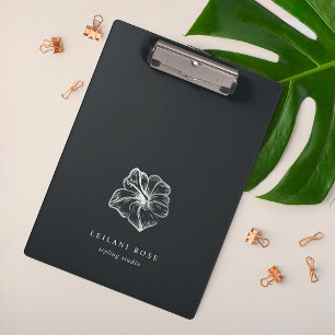 Elegant Silver Hibiscus Flower Personalised Clipboard