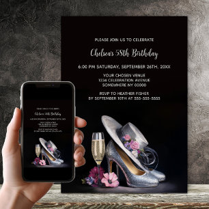 Elegant Silver High Heel Shoes Birthday Party Invitation