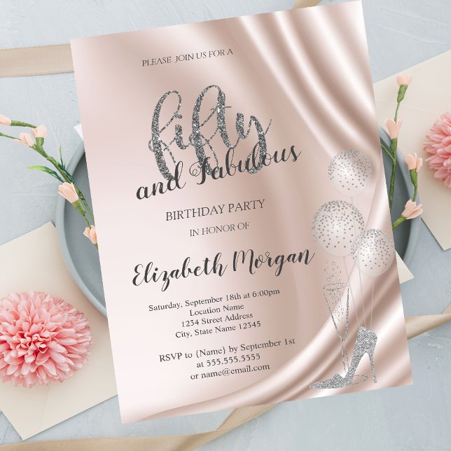 Elegant Silver High Heels   50th Birthday Party Invitation (Creator Uploaded)