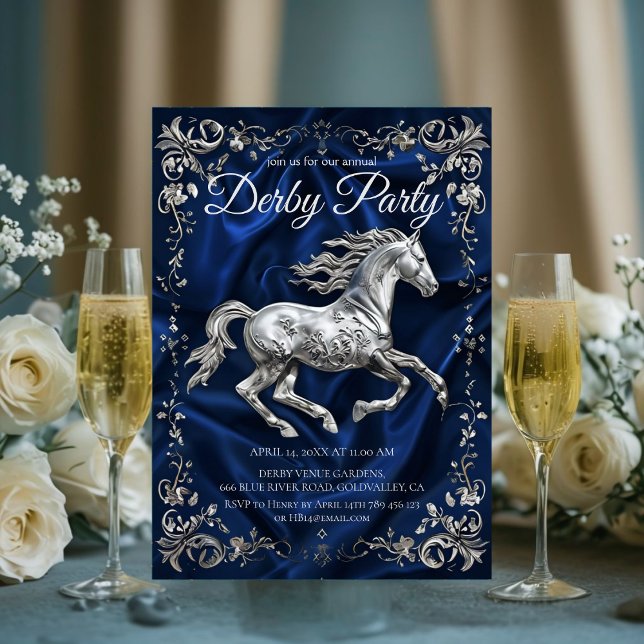 Elegant Silver Horse Derby Party Invitation with N (Creator Uploaded)