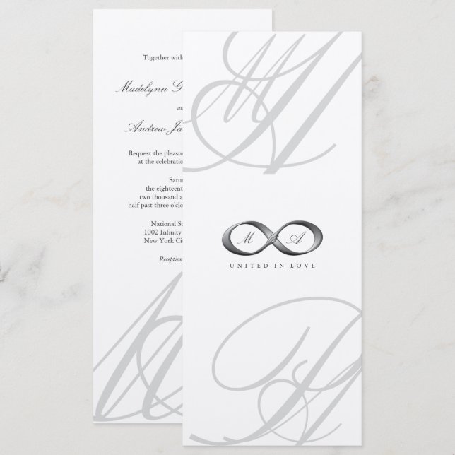Elegant Silver Infinity Hand Clasp Wedding Invite (Front/Back)