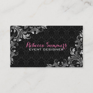 Elegant Silver Lace Black Damasks Business Card