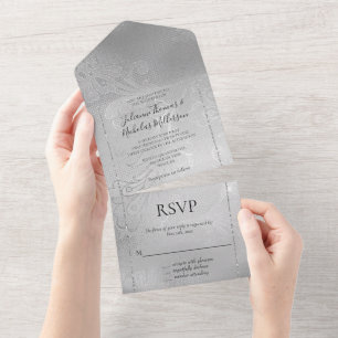 Elegant Silver Lace Floral All In One Invitation