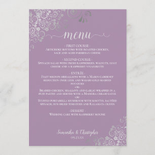Elegant Silver Lace Frills Lavender Purple Wedding Menu