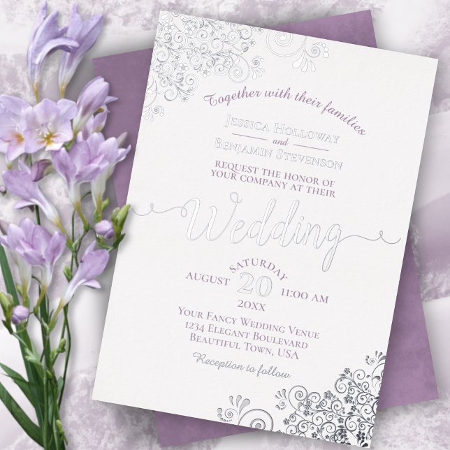 Elegant Silver Lace & Lavender on White Wedding (Creator Uploaded)