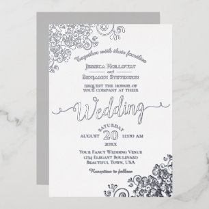 Elegant Silver Lace on Classic White Wedding