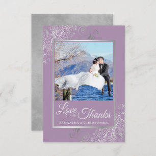 Elegant Silver Lace on Lilac Love & Thanks Wedding Thank You Card