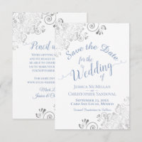 Elegant Silver Lace Periwinkle Blue White Wedding