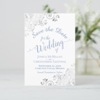 Elegant Silver Lace Periwinkle Blue White Wedding
