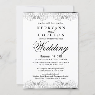 Elegant Silver Lace Wedding  Invitation