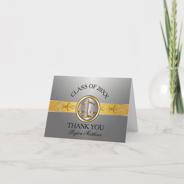 Elegant Silver Law School Graduation Thank You Card (Front)