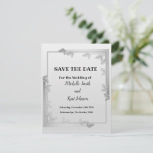 Elegant Silver Leaves Save The Date Flat Card