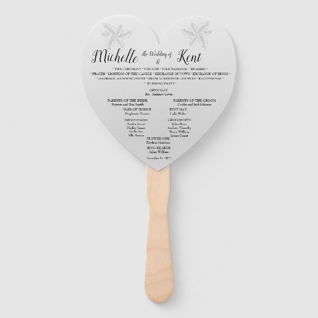 Elegant Silver Leaves Wedding Menu Heart Fans (Front)
