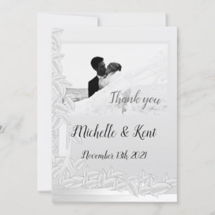 Elegant Silver Leaves Wedding Thank You Flat Card