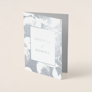 Elegant Silver Lemons & Foliage Wedding Real Foil Card