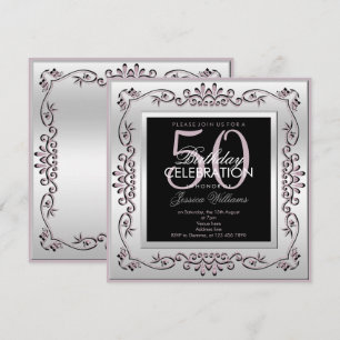 Elegant Silver & Lilac Women's 50th Birthday Invitation