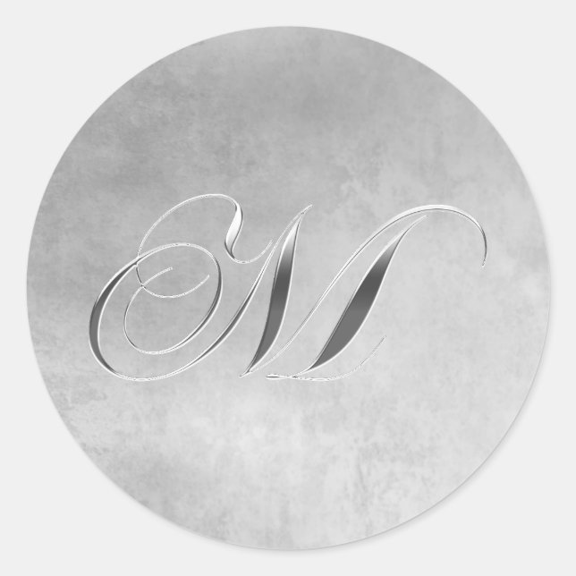 Elegant Silver look Monogram Sticker (Front)
