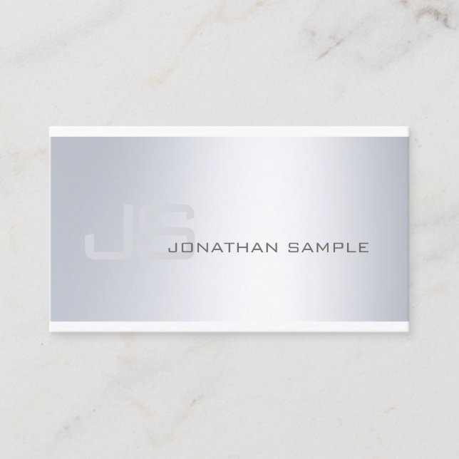 Elegant Silver Look Plain Luxury Modern Monogram Business Card (Front)