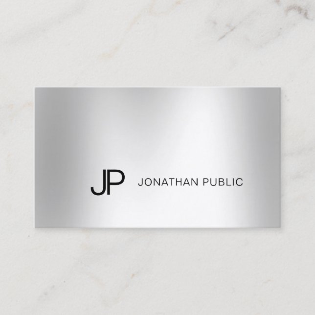 Elegant Silver Look Professional Modern Monogram Business Card (Front)