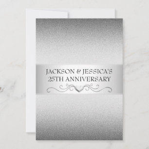 Elegant Silver Love Hearts 25th Anniversary Party Invitation