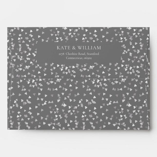 Elegant Silver Love Hearts Confetti Return Address Envelope (Back (Top Flap))