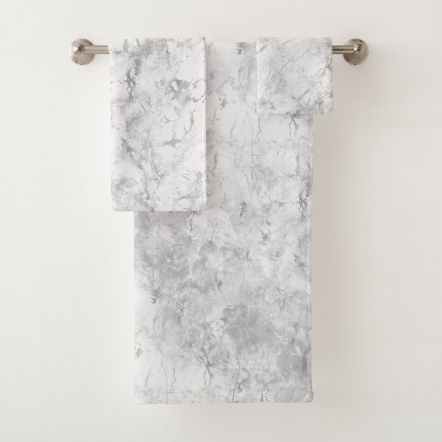 Elegant Silver Marble Bath Towel Set (Insitu)