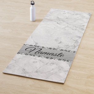 Elegant silver Marble Diamond Bling Personalised Yoga Mat