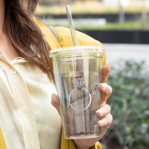 Elegant Silver Metal Texture Ring Bridesmaid Acrylic Tumbler