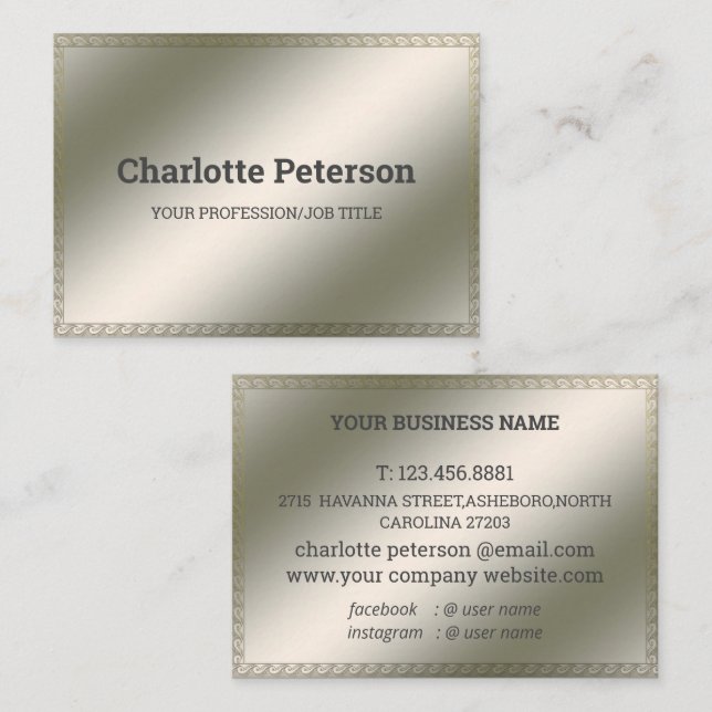 Elegant Silver Metallic Background Business Card (Front/Back)