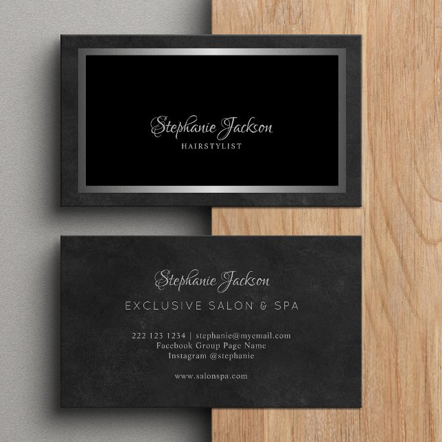 Elegant silver metallic black classic business card (Creator Uploaded)