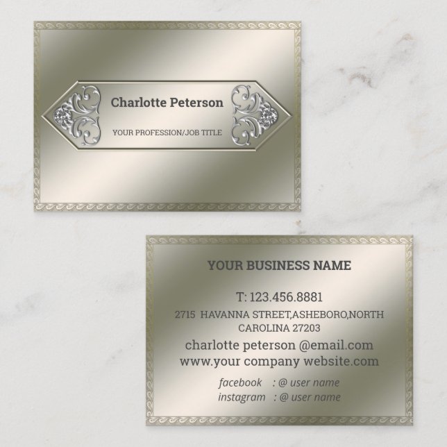 Elegant Silver Metallic  Gemstone  Business Card (Front/Back)