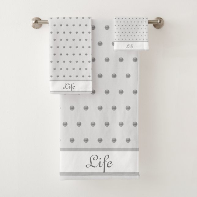Elegant Silver Metallic Look Polka Dots Bath Towel Set (Insitu)