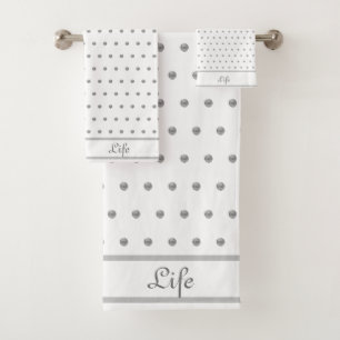 Elegant Silver Metallic Look Polka Dots Bath Towel Set