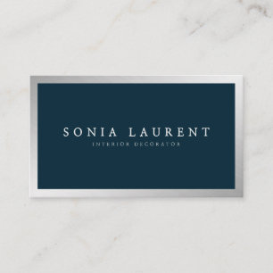 Elegant silver metallic navy blue minimalist business card