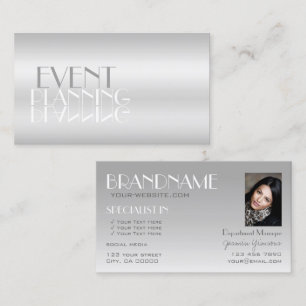 Elegant Silver Mirror Letters with Photo Modern Business Card