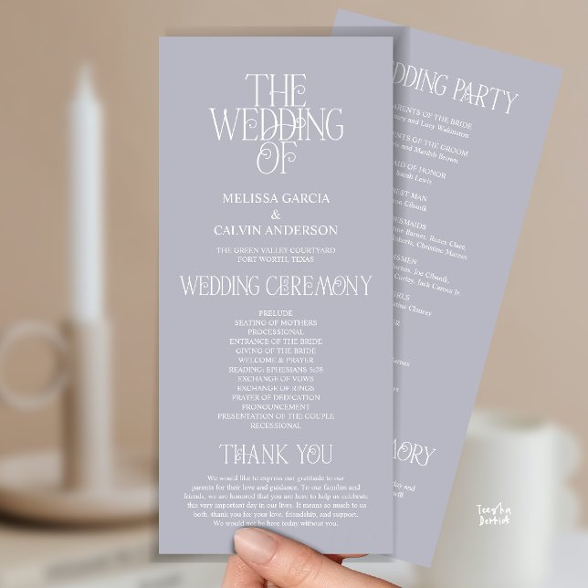 Elegant Silver Mist Typography Wedding Program Programme (Elegant Silver Mist Typography Modern Romantic Wedding Program Card)