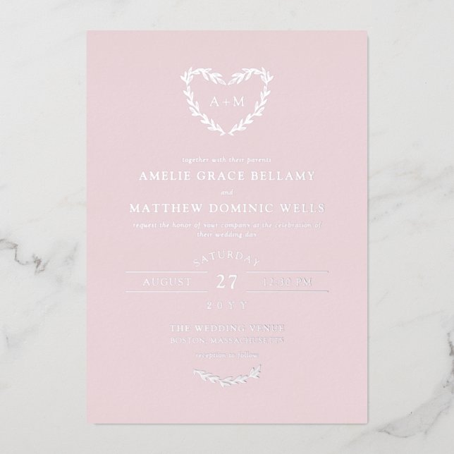 Elegant Silver & Misty Rose Heart Wreath Wedding (Front)