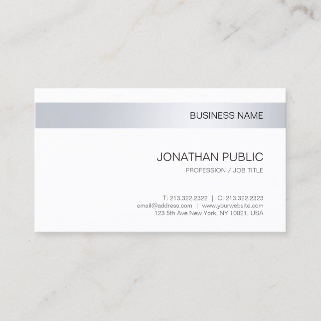 Elegant Silver Modern Company Minimalist Template Business Card (Front)