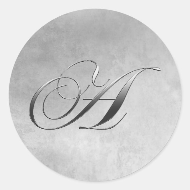 Elegant Silver Monogram Classic Round Sticker (Front)