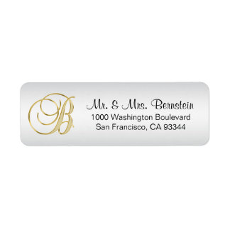 Elegant SILVER Monogram Letter B Return Address