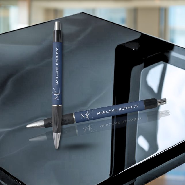 Elegant Silver Monogram Navy Blue Logo  (Creator Uploaded)