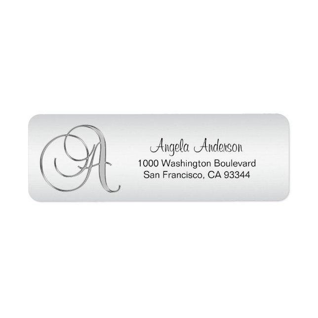 Elegant Silver Monogram Script Letter 'A' Return (Front)