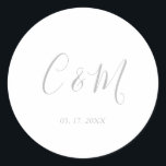 Elegant Silver Monogram Wedding Classic Round Sticker<br><div class="desc">Elegant Wedding Sticker</div>