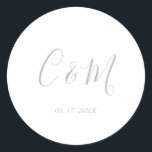 Elegant Silver Monogram Wedding Classic Round Sticker<br><div class="desc">Elegant Wedding Sticker</div>