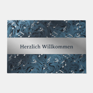 elegant silver music notes in blue doormat