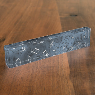 elegant silver music notes in blue nameplate