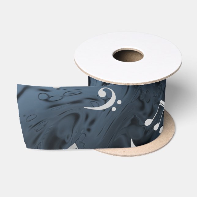 elegant silver music notes in blue satin ribbon (Spool)