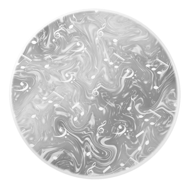 elegant silver music notes in grey ceramic knob (Front)
